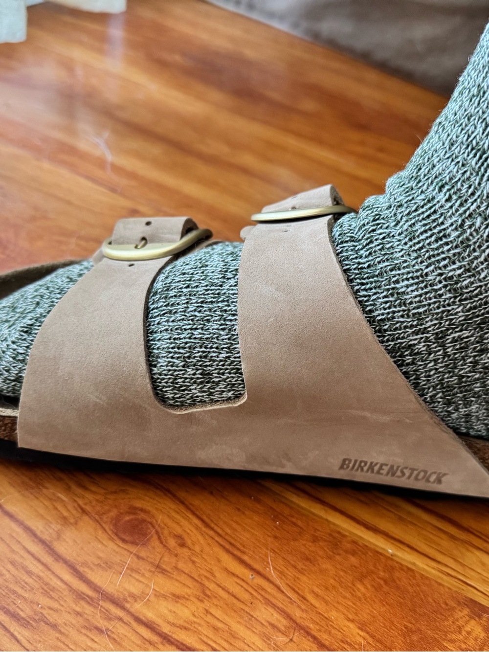 Birkenstock Arizona Soft Footbed Sandals in Taupe with Gold Buckles - Picture 9 of 10